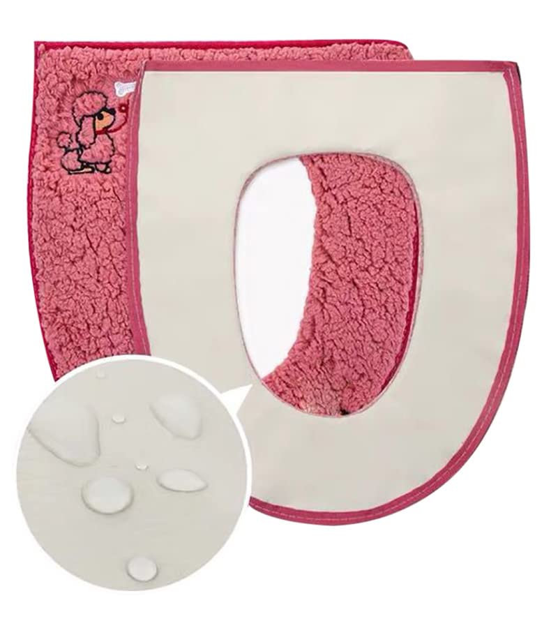 CIZZ Warm Plush Washable Thicken Toilet Seat Cover Pads Mat with Handle and Zipper Red - Image 4